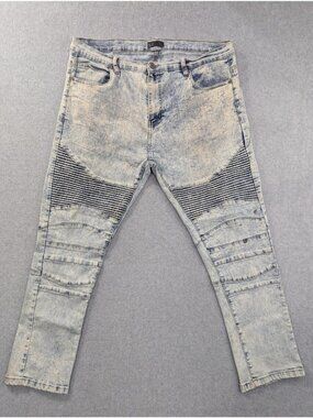 Steve's Jeans Jeans Mens 36x30 Blue Acid Wash Skinny Moto Biker Denim Casual